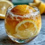 Refreshing Limoncello Sorbet Float with sparkling water, topped with zesty lemon slices and mint leaves in chilled glasses.