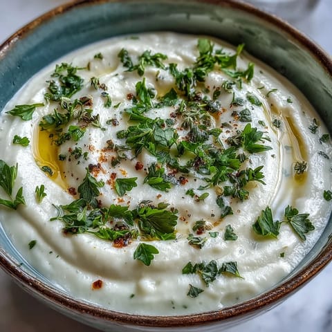 Steaming Garlic and Herb Soup in a white ceramic bowl, featuring golden sautéed garlic and potatoes, perfect for a comforting meal.