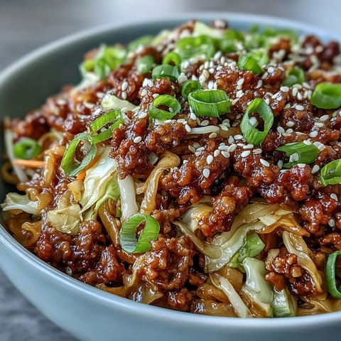 Savory ground turkey and crunchy slaw tossed in a rich sesame and soy sauce, creating a low-carb Egg Roll in a Bowl ready in minutes.