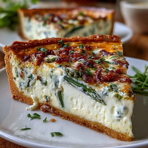 A golden quiche with tender asparagus spears and melted Brie, ideal for a festive Mother's Day brunch.
