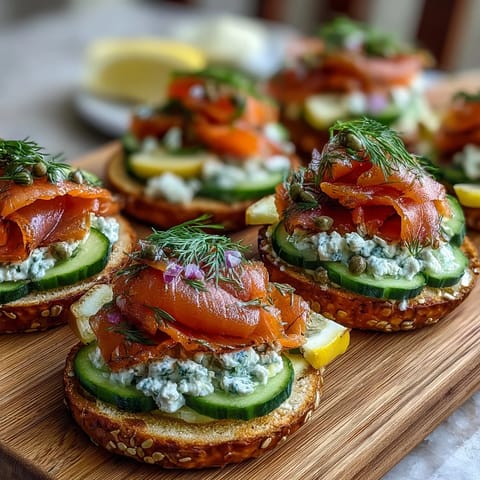 A colorful spring brunch board with smoked salmon, assorted bagels, and cream cheese for sharing.