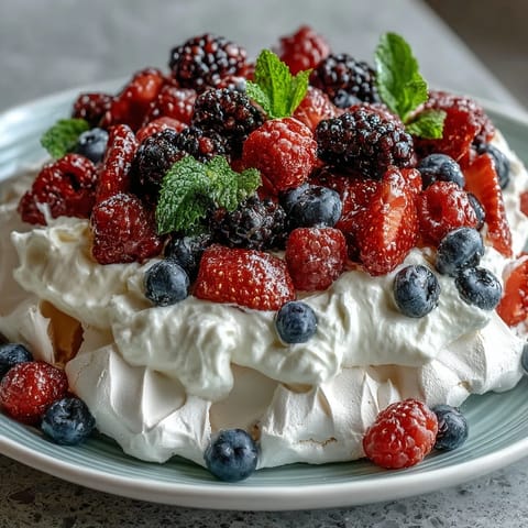 Pavlova with Fresh Berries Cream