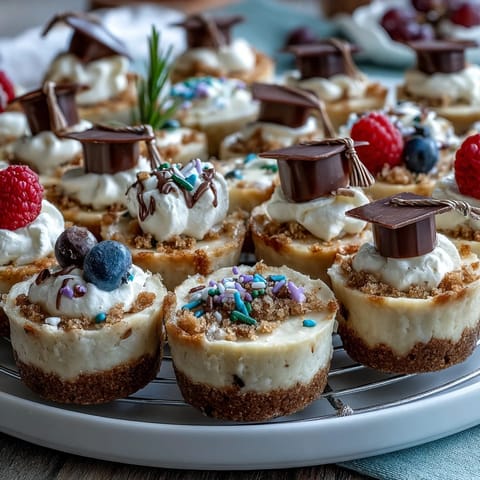 Creamy, festive Easy Graduation Cheesecake Bites perfect for any celebratory party spread.