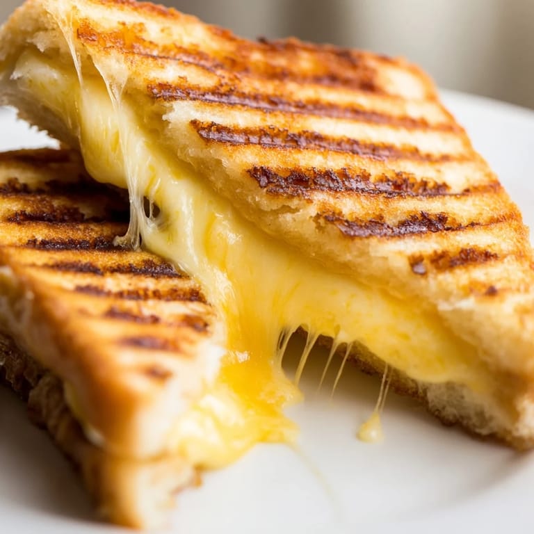 Homemade Grilled Cheese Sandwich with melted cheddar on sourdough, sliced diagonally and served beside fresh tomato soup.