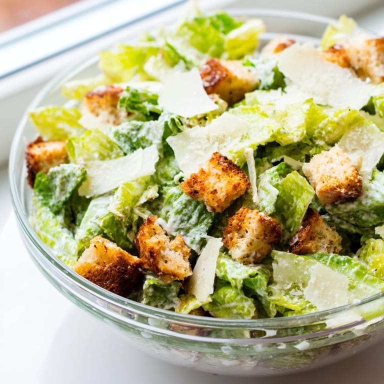 Classic Caesar Salad topped with grated Parmesan, served ready to enjoy as a delicious side dish.