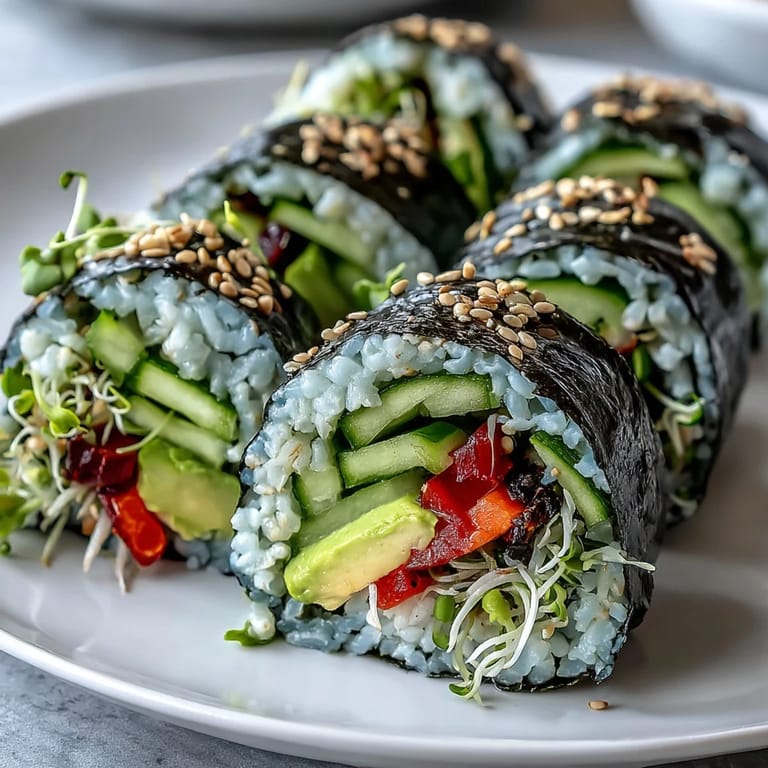 Colorful vegetable nori rolls presented beautifully, perfect for a healthy and satisfying appetizer.