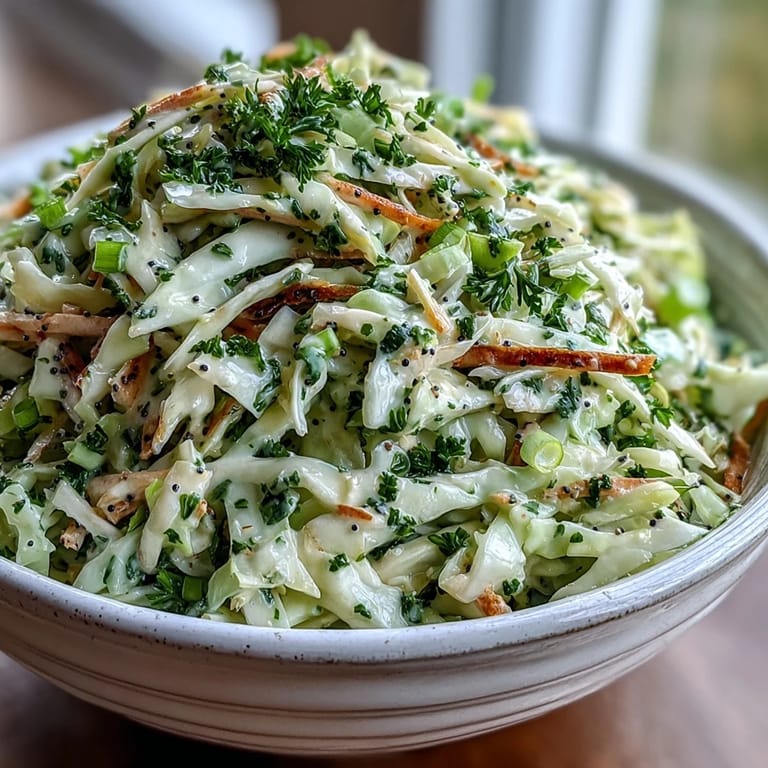 Savory green cabbage apple slaw with tangy dressing, ready for serving.