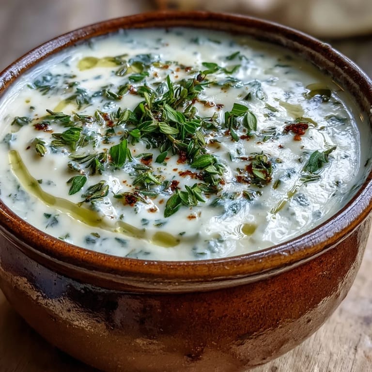 Vibrant Garlic and Herb Soup with fresh thyme, chopped parsley, and a sprinkle of Parmesan, ready to serve with crusty bread.