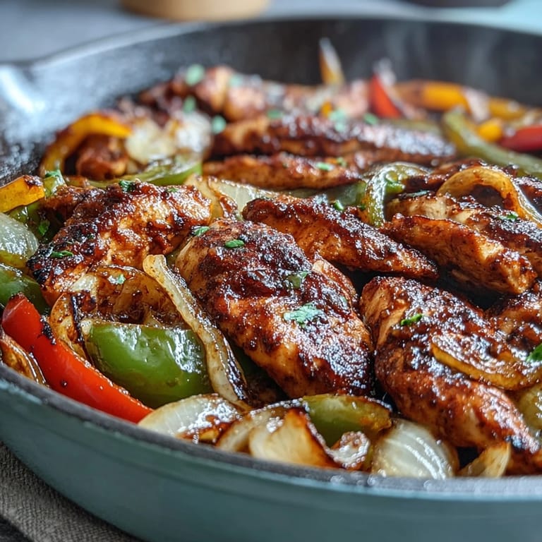 Easy Chicken Fajitas served warm in tortillas with fresh cilantro, sour cream, and salsa.