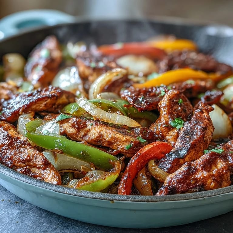 Sizzling skillet Easy Chicken Fajitas with vibrant bell peppers and onions ready for weeknight tacos.