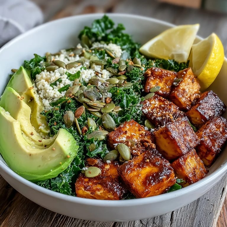 Crisp turmeric-spiced tofu nestled beside bright kale and sliced avocado in this nourishing Tofu Breakfast Bowl with Avocado and Kale, perfect for a protein-packed vegan breakfast.