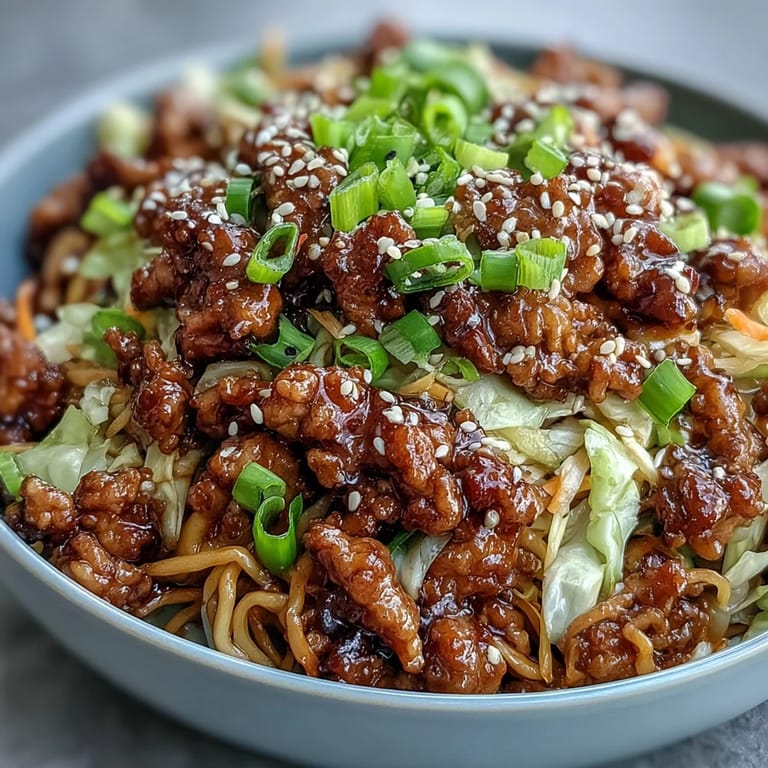 A steaming skillet of Asian-inspired Egg Roll in a Bowl featuring tender meat, wilted cabbage, and a spicy kick from optional sriracha.