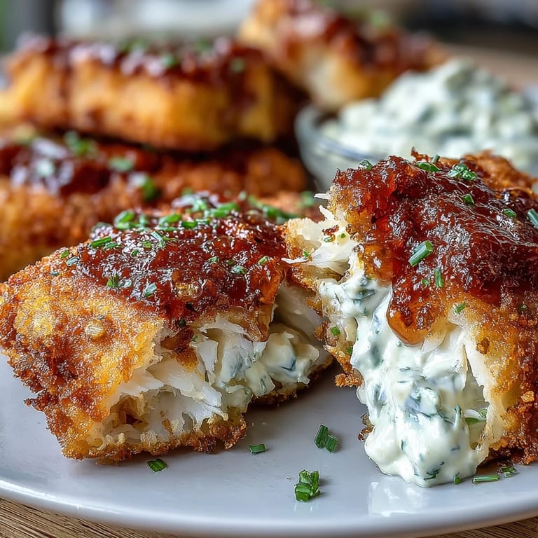Soul food fried catfish with remoulade sauce, golden-brown and crunchy, presented with lemon wedges and fresh parsley garnish.
