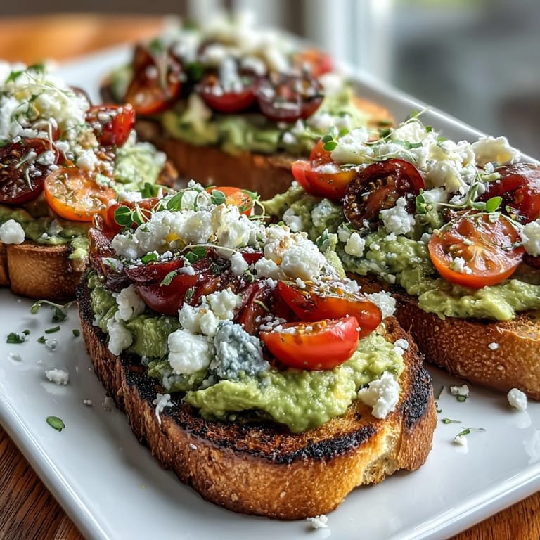 Avocado toast board featuring sourdough slices topped with ripe avocado mash, colorful vegetables, and a variety of cheeses and seeds.