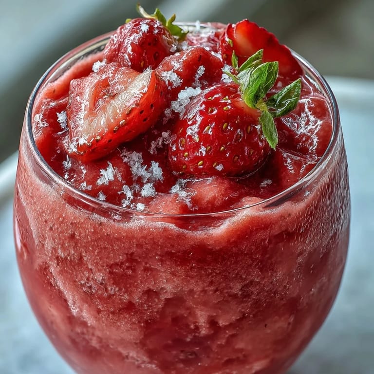 Sip this delicious Frozen Strawberry Lemonade Slushie, ideal for hot days.