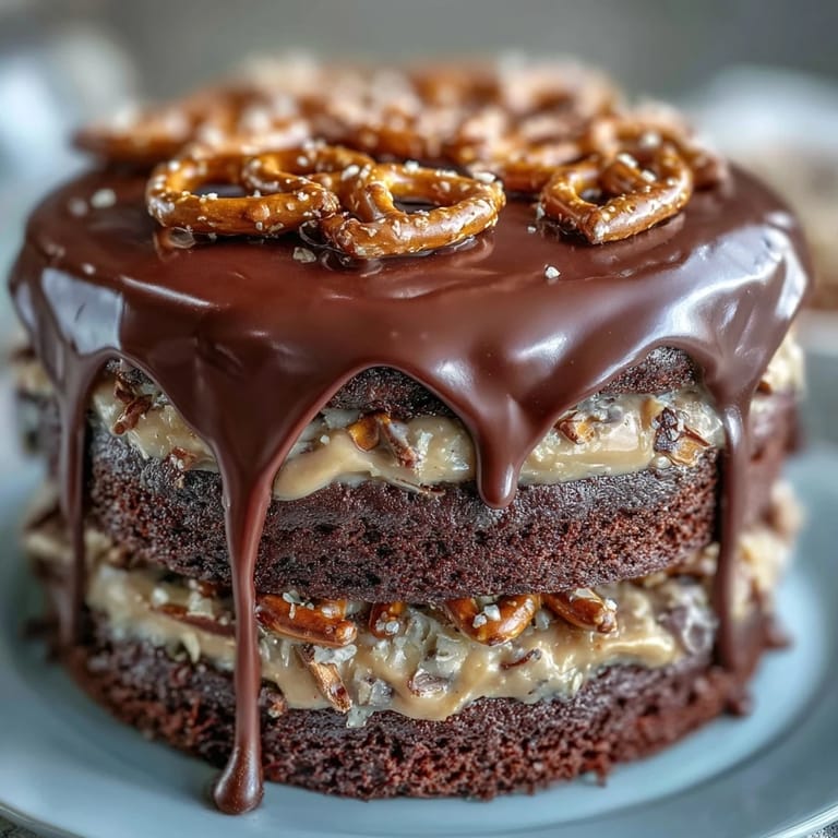 Decadent Chocolate Peanut Butter Pretzel Cake, perfect for Dad's sweet celebration.