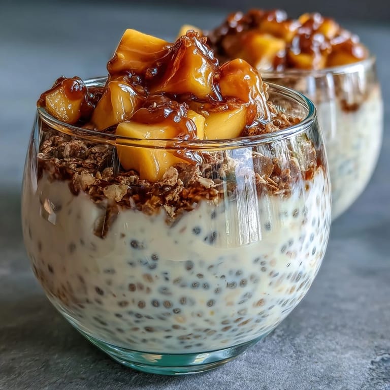Refreshing Skyr Protein Chia Pudding layered, showcasing fluffy texture and tropical fruit chunks.
