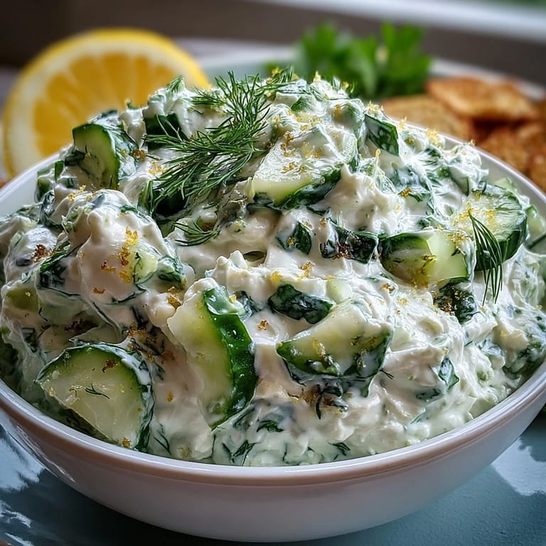 Vibrant Skyr Tzatziki Dip, showcasing bright dill and crisp cucumber, ready to serve.