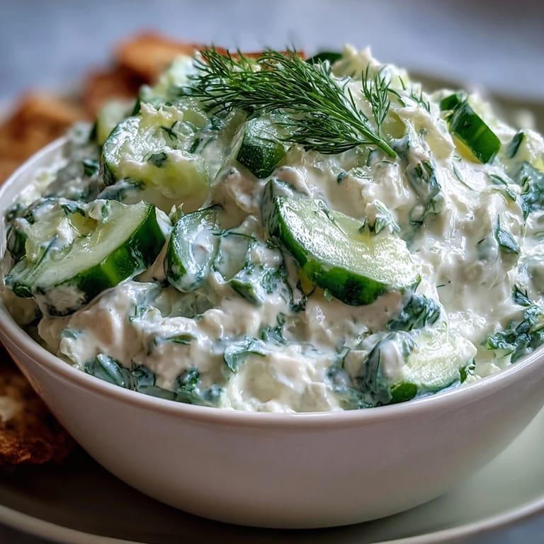 Refreshing Skyr Tzatziki Dip, a cool, herby Mediterranean-inspired summer appetizer.